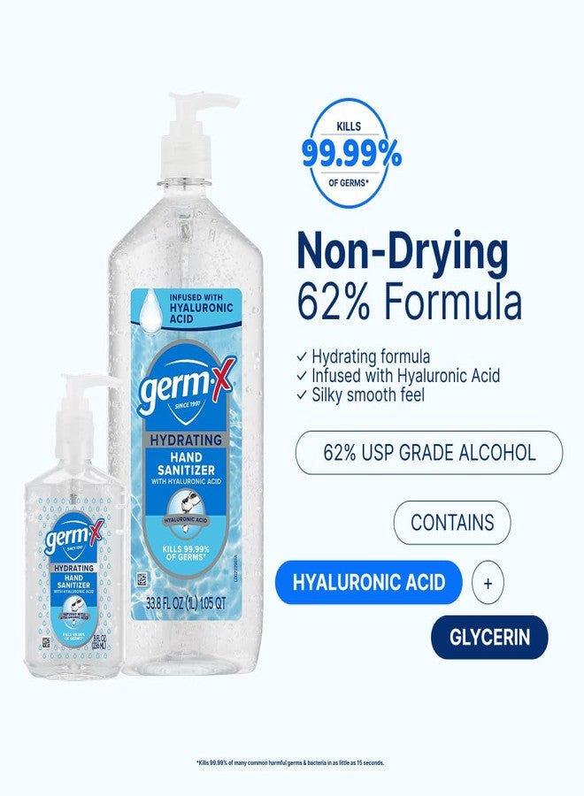 Germ-X Hydrating Hand Sanitizer, with Hyaluronic Acid, 8 FL Oz (Pack of 6), No Rinse Formula, Sanitizing Liquid Gel for All Skin Types, Formulated without Parabens, Phthalates & Dyes - Image 5